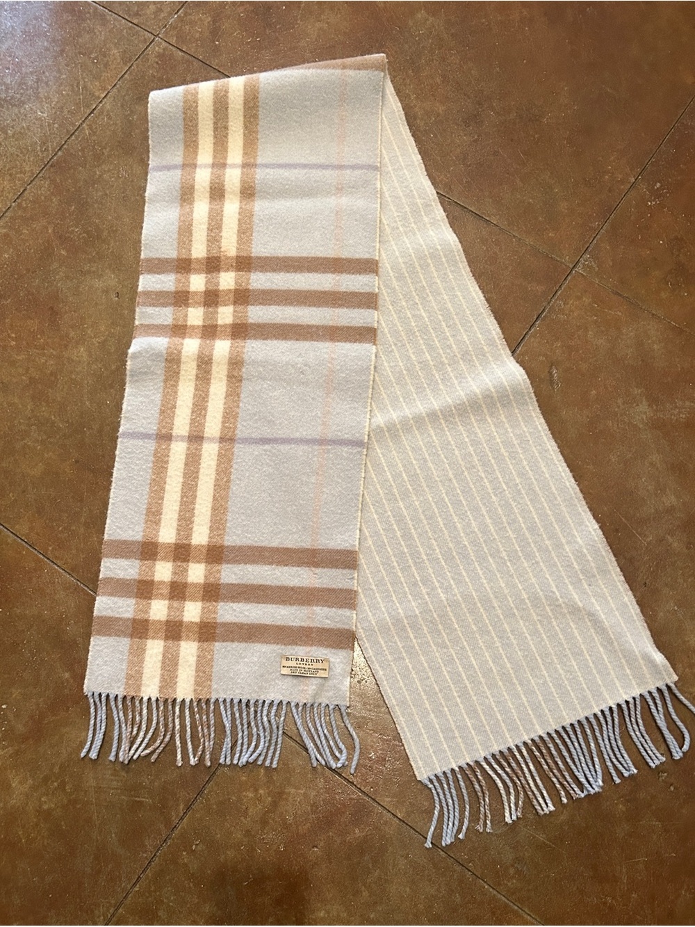 Burberry Blue, Cream & Camel Check Cashmere-Blend Scarf